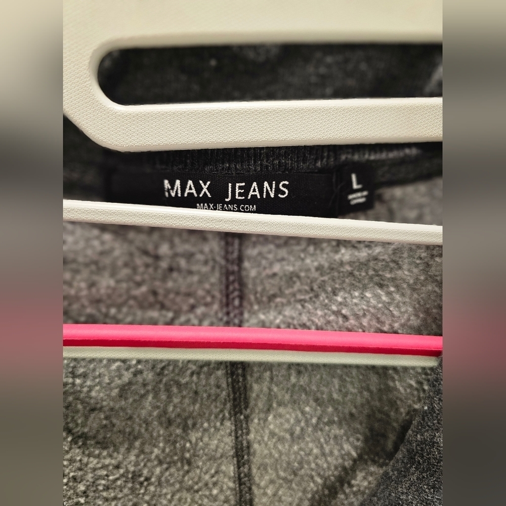 Max Jeans Gray Knit Moto Jacket L Asymmetrical Zip Fleece Lined Cotton Blend - Picture 3 of 12